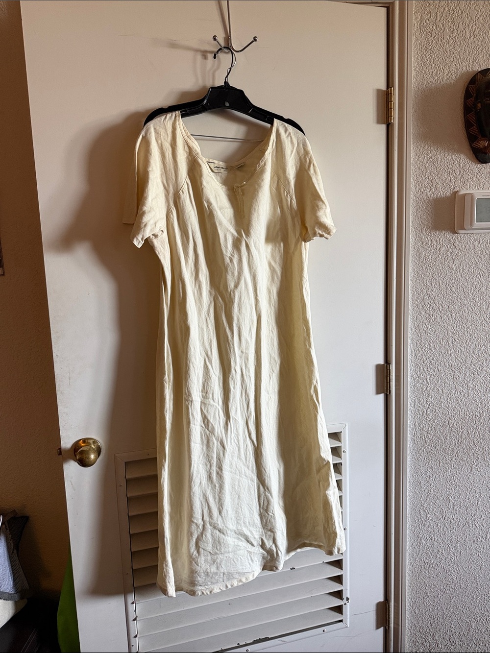 Yellow 100% linen Short-Sleeve Women's Midi Dress